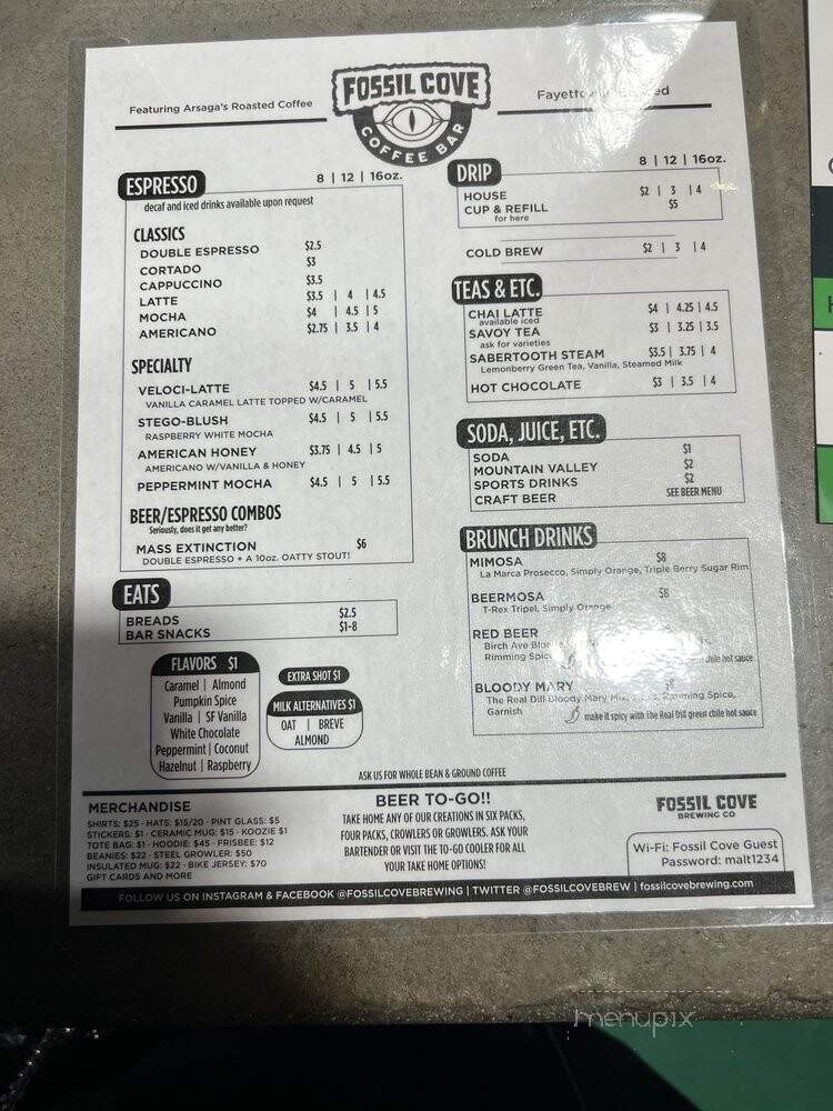 Fossil Cove - Fayetteville, AR menu_pic
