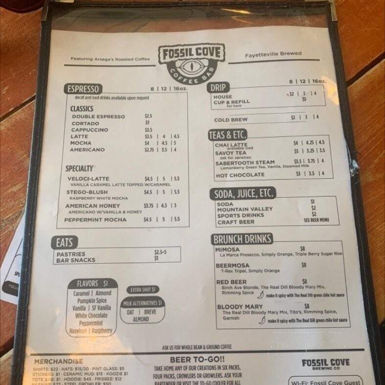 Fossil Cove - Fayetteville, AR menu_pic