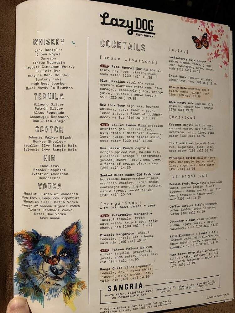 Lazy Dog Restaurant & Bar - Cupertino, CA menu_pic