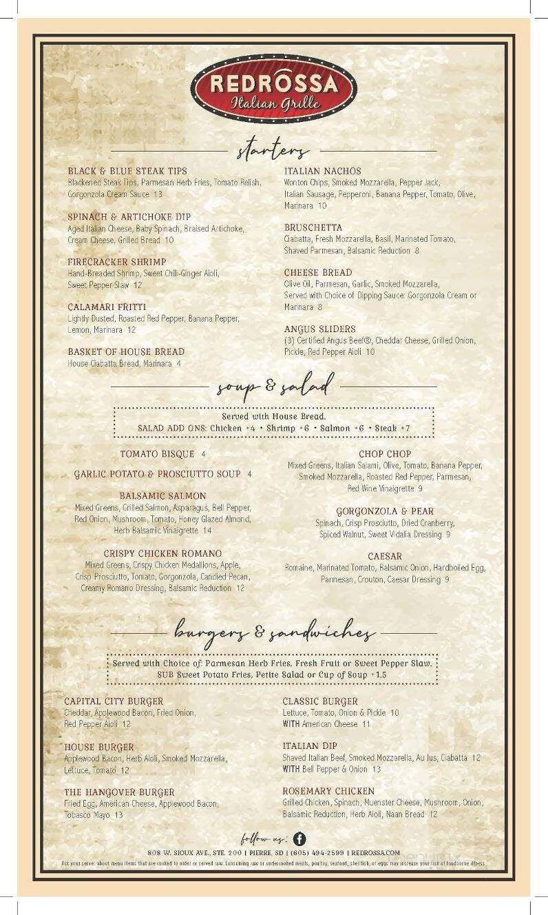Red Rossa - Pierre, SD menu_pic