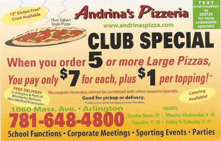 Andrina's Pizza - Arlington, MA menu_pic