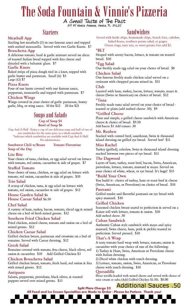 Soda Fountain - Venice, FL menu_pic