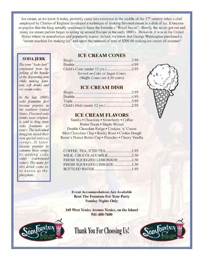 Soda Fountain - Venice, FL menu_pic