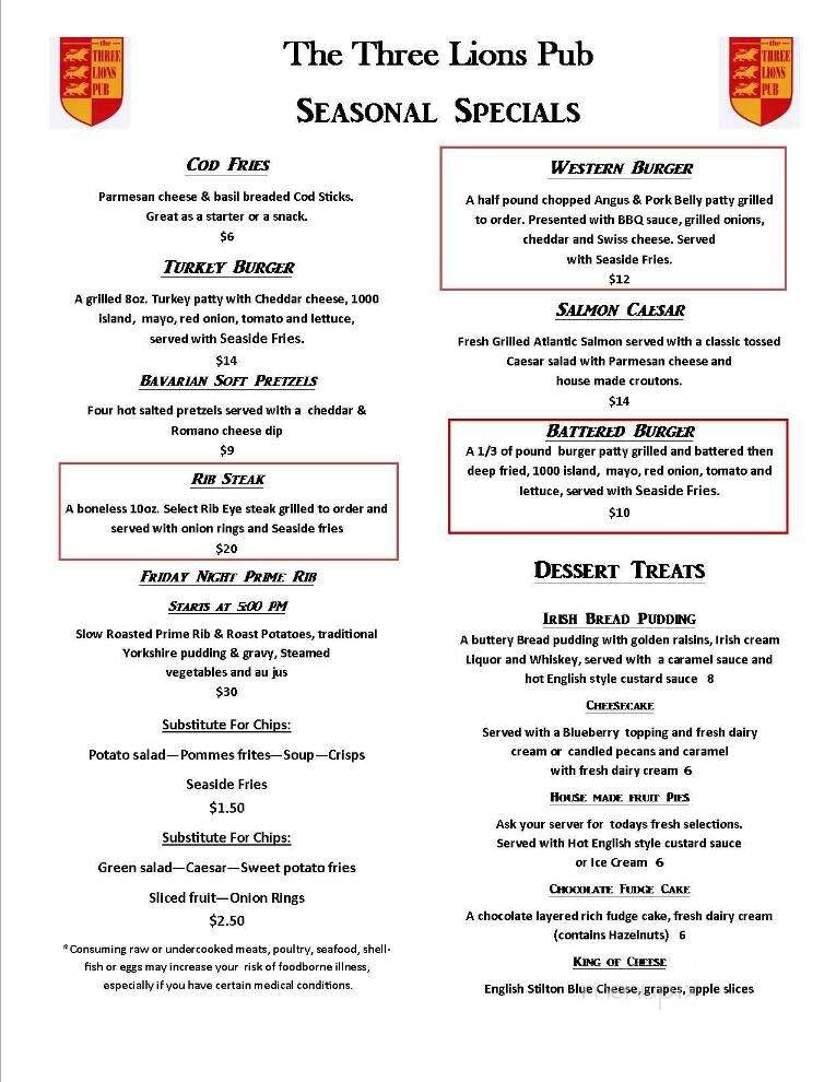 Three Lions Pub at the British Pantry Ltd. - Redmond, WA menu_pic