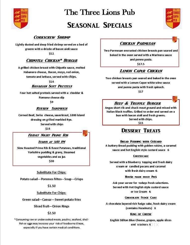 Three Lions Pub at the British Pantry Ltd. - Redmond, WA menu_pic