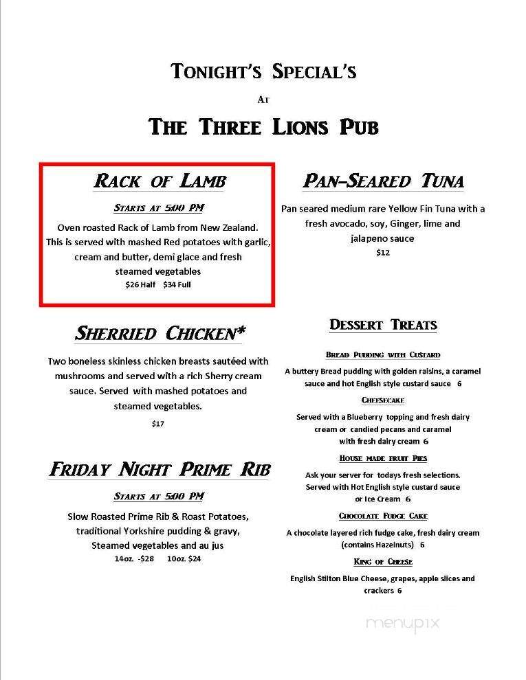 Three Lions Pub at the British Pantry Ltd. - Redmond, WA menu_pic