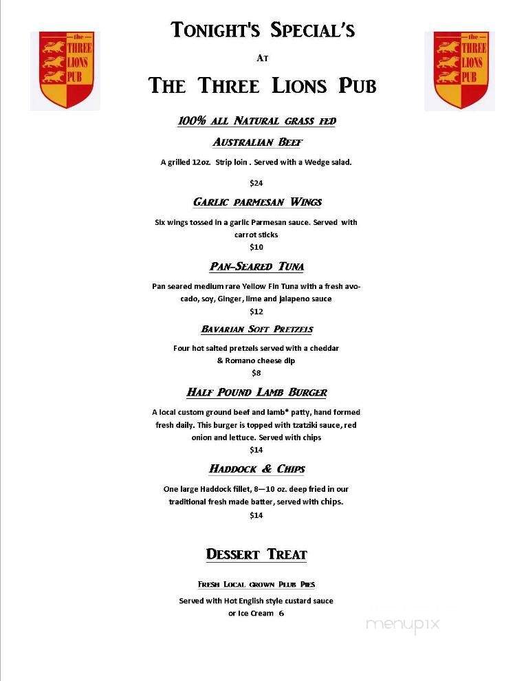 Three Lions Pub at the British Pantry Ltd. - Redmond, WA menu_pic