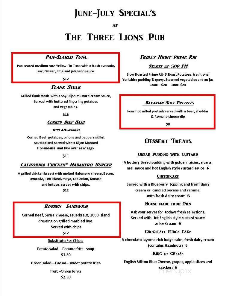Three Lions Pub at the British Pantry Ltd. - Redmond, WA menu_pic