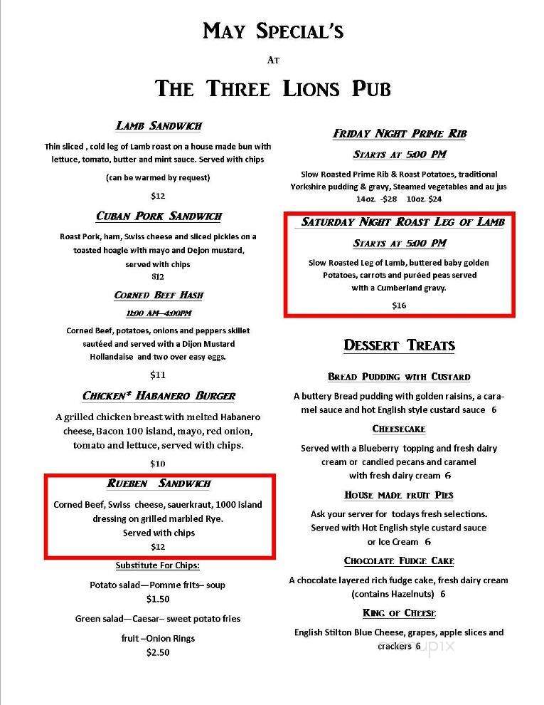 Three Lions Pub at the British Pantry Ltd. - Redmond, WA menu_pic