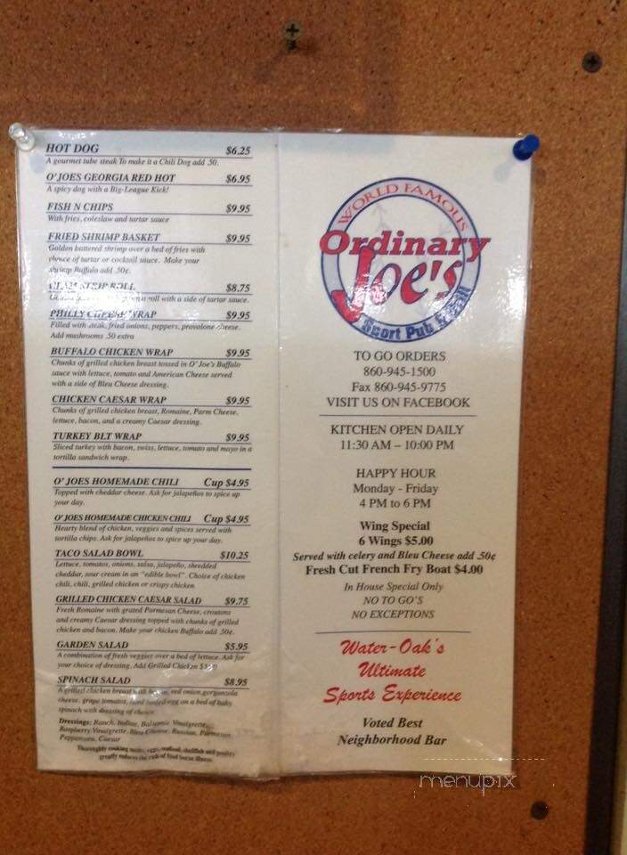 Ordinary Joes - Oakville, CT menu_pic