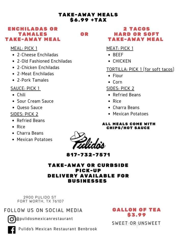 Pulido's Mexican Restaurant - Benbrook, TX menu_pic