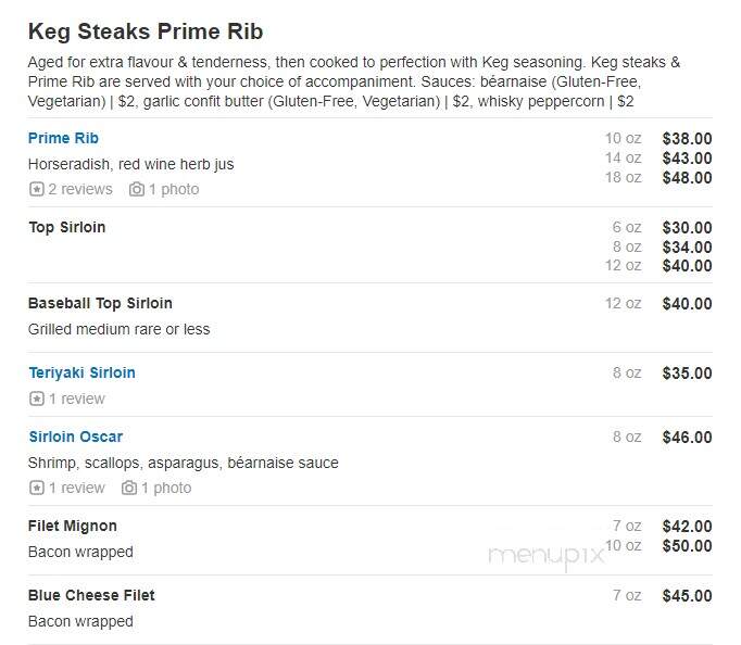 Keg Steakhouse & Bar - Prince George, BC menu_pic