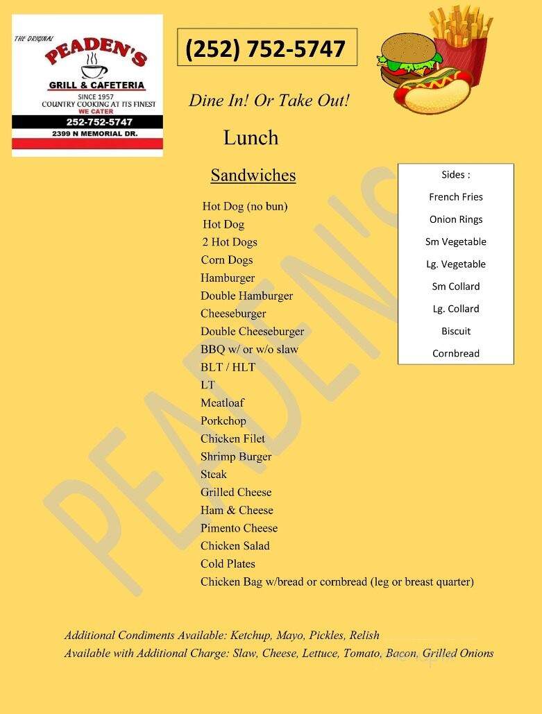 Peaden's - Greenville, NC menu_pic
