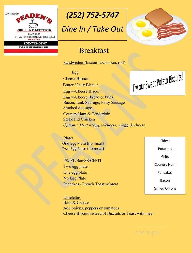 Peaden's - Greenville, NC menu_pic