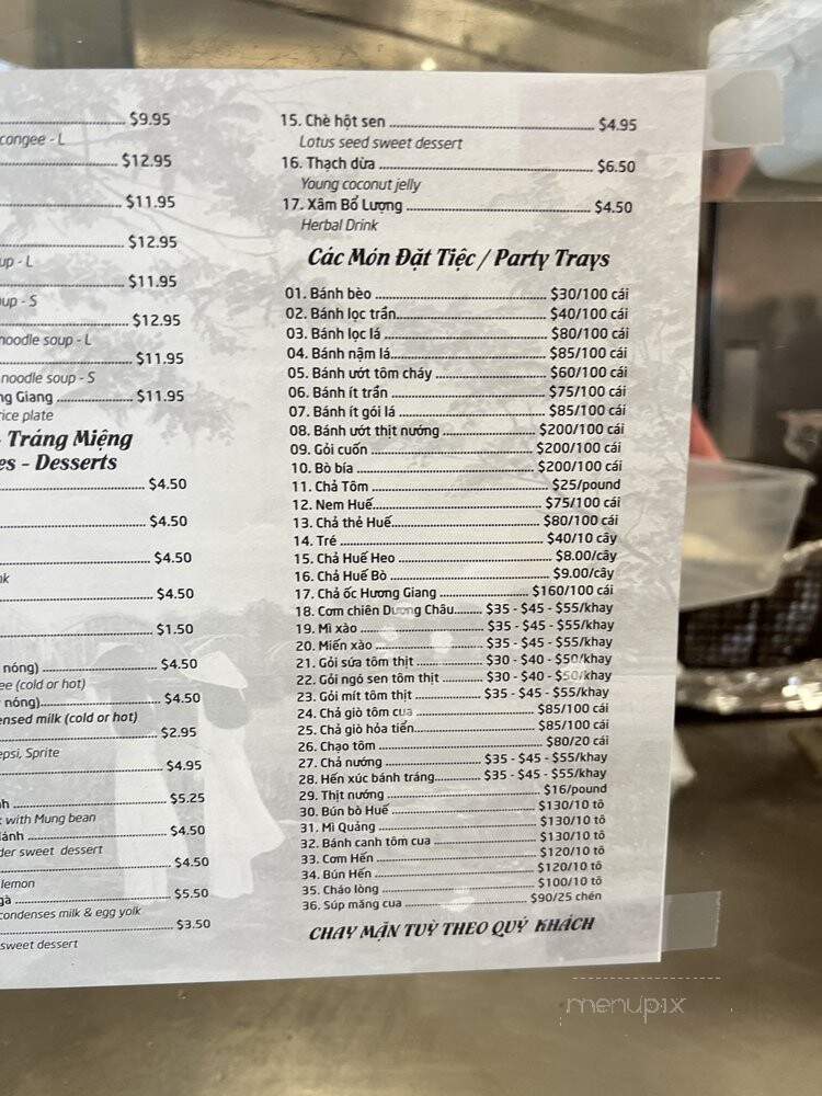 Huong Giang Restaurant - Westminster, CA menu_pic