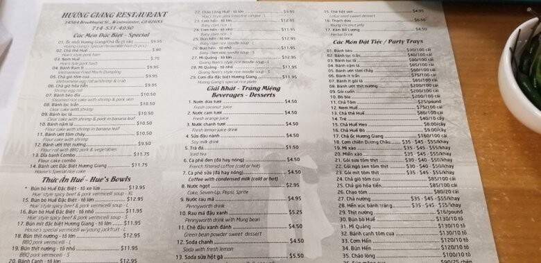 Huong Giang Restaurant - Westminster, CA menu_pic