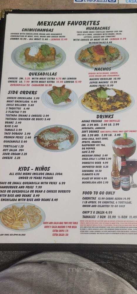 Casa Mota - Riverside, CA menu_pic
