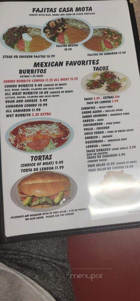 Casa Mota - Riverside, CA menu_pic