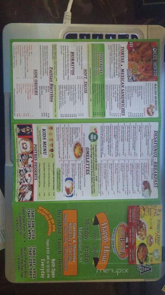 Casa Blanca Restaurant - Palm Desert, CA menu_pic