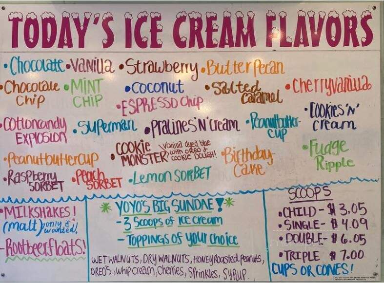 YoYo's Ice Cream - Beaufort, SC menu_pic