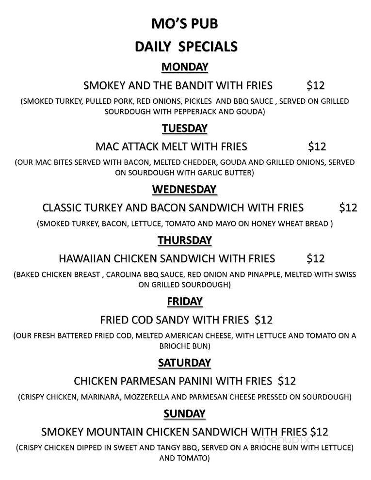 Mo's Pub - Escanaba, MI menu_pic