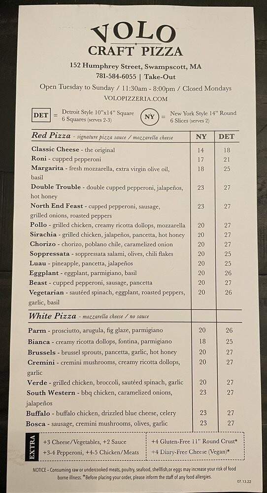 Volo Craft Pizza - Swampscott, MA menu_pic