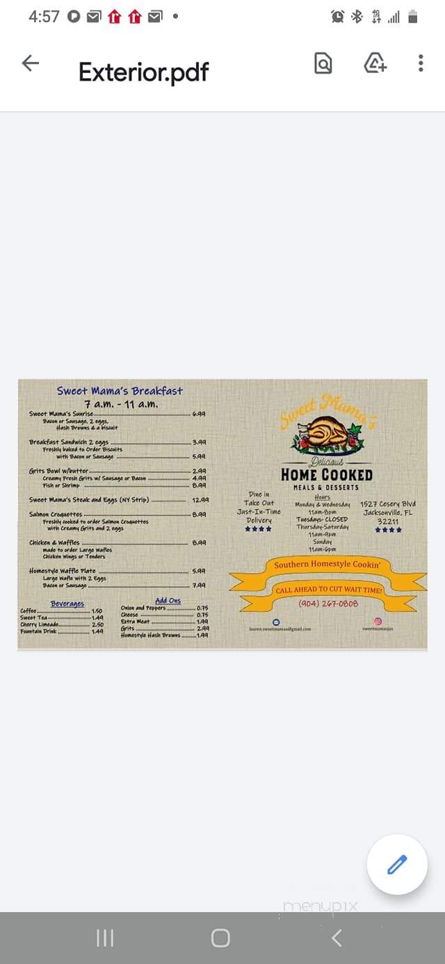 Sweet Mamas Southern Homestyle Cookin - Jacksonville, FL menu_pic