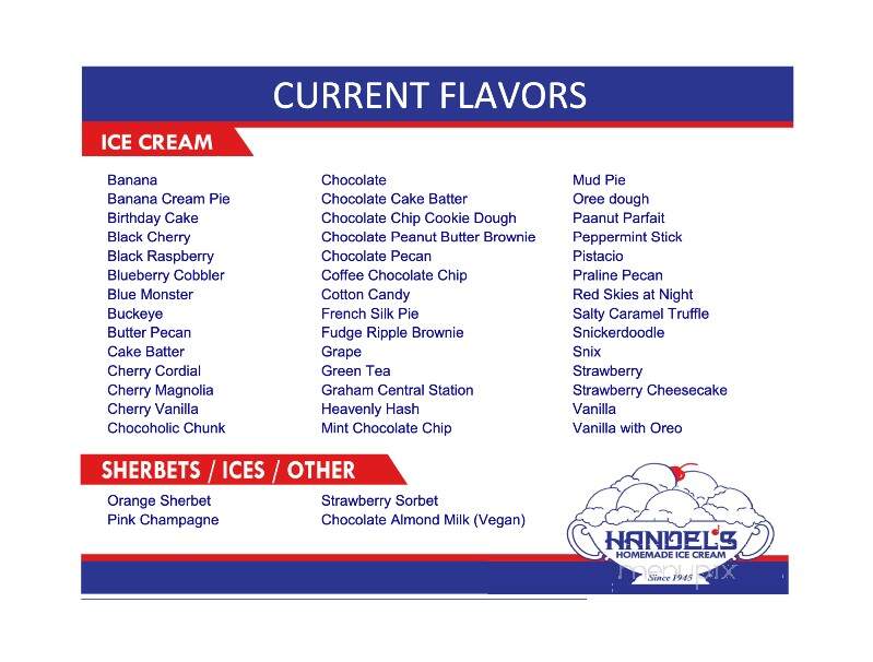 Handel's Homemade Ice Cream - Eugene, OR menu_pic