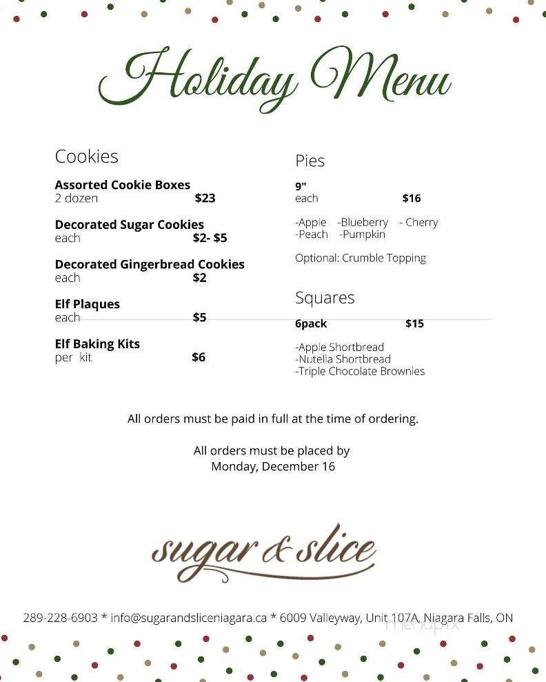 Sugar and Slice - Fort Erie, ON menu_pic