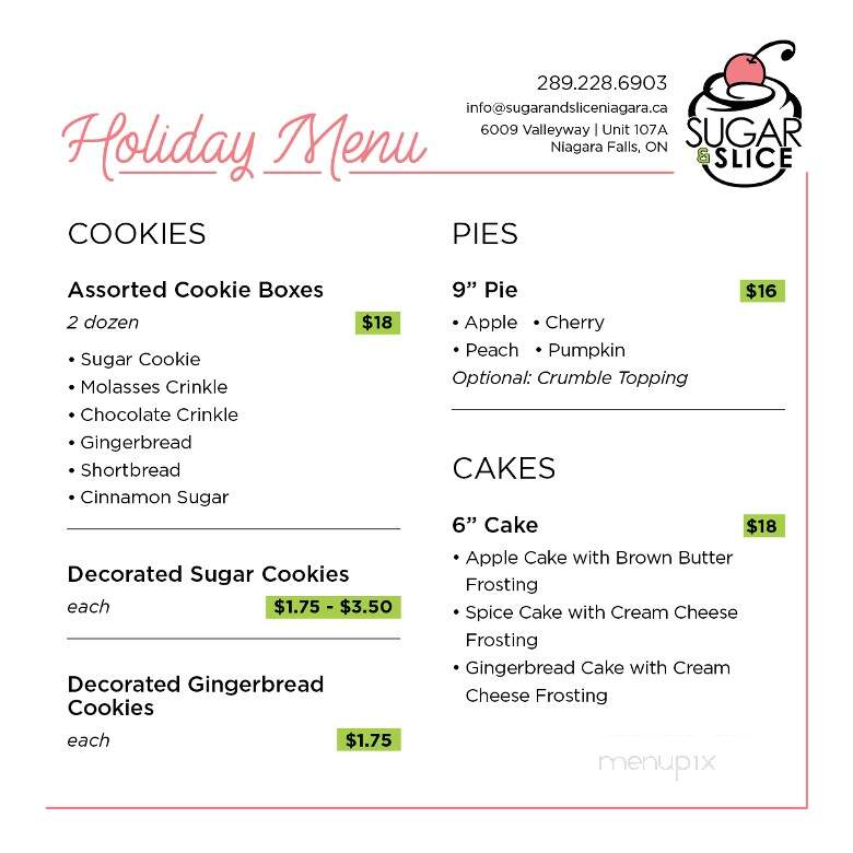 Sugar and Slice - Fort Erie, ON menu_pic
