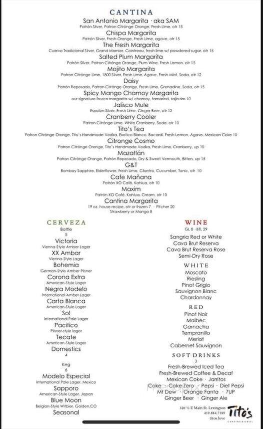 Tito's - Lexington, OH menu_pic