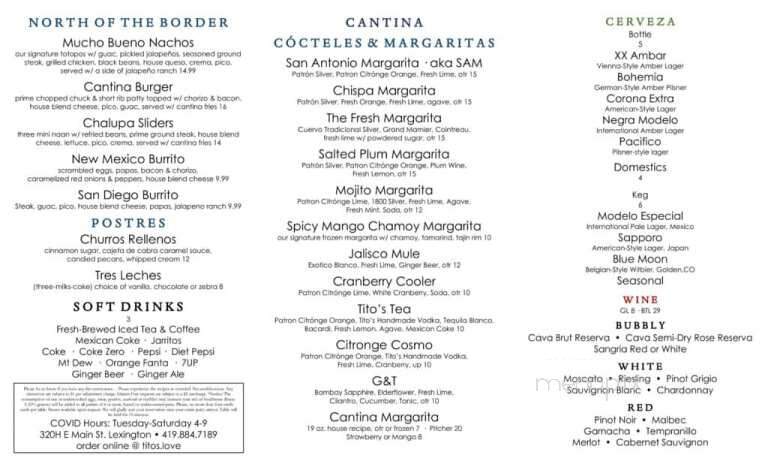 Tito's - Lexington, OH menu_pic
