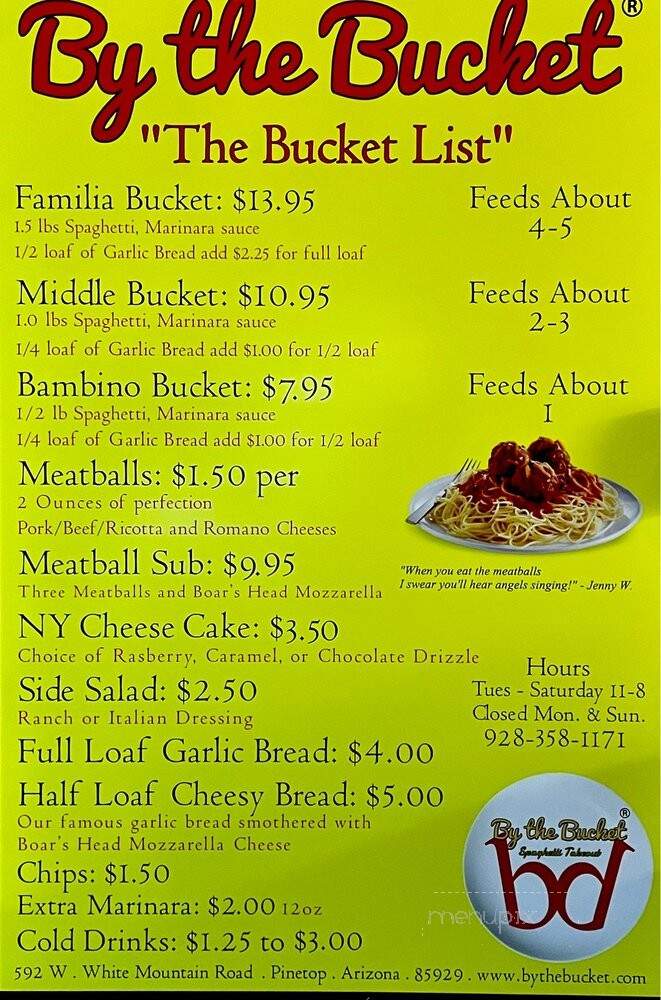 By the Bucket - Pinetop-Lakeside, AZ menu_pic