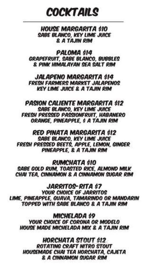 Pour Vida Tortillas & Taps - Fullerton, CA menu_pic