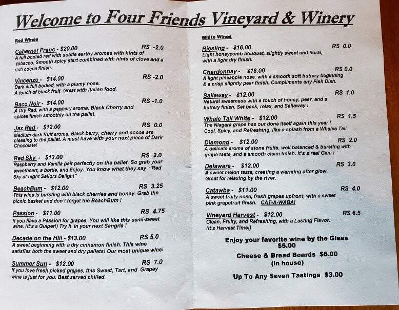 Four Friends Vinyard & Winery - Montgomery, PA menu_pic
