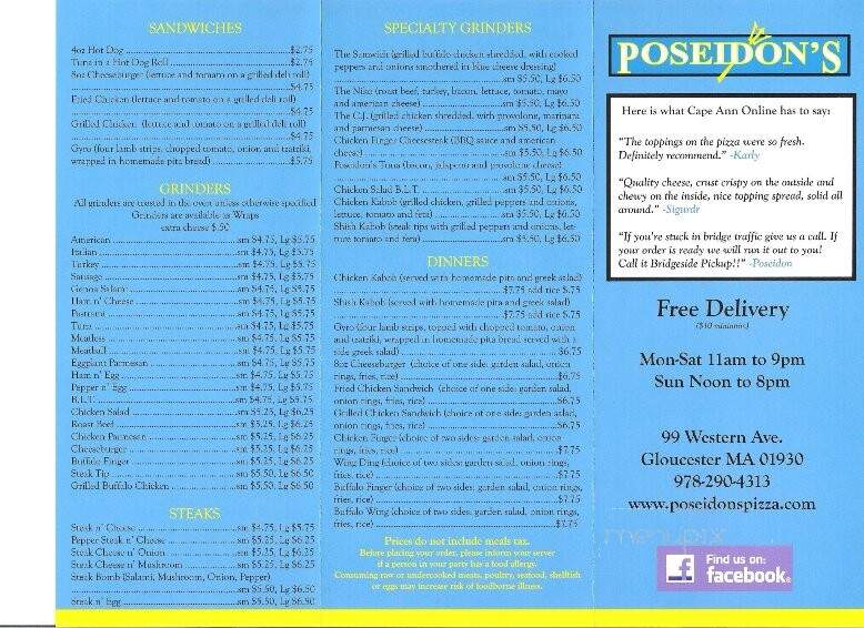 Poseidon's - Gloucester, MA menu_pic