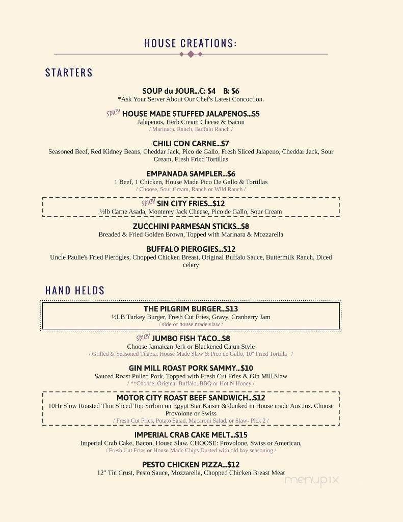 The Gin Mill & Grille - Northampton, PA menu_pic