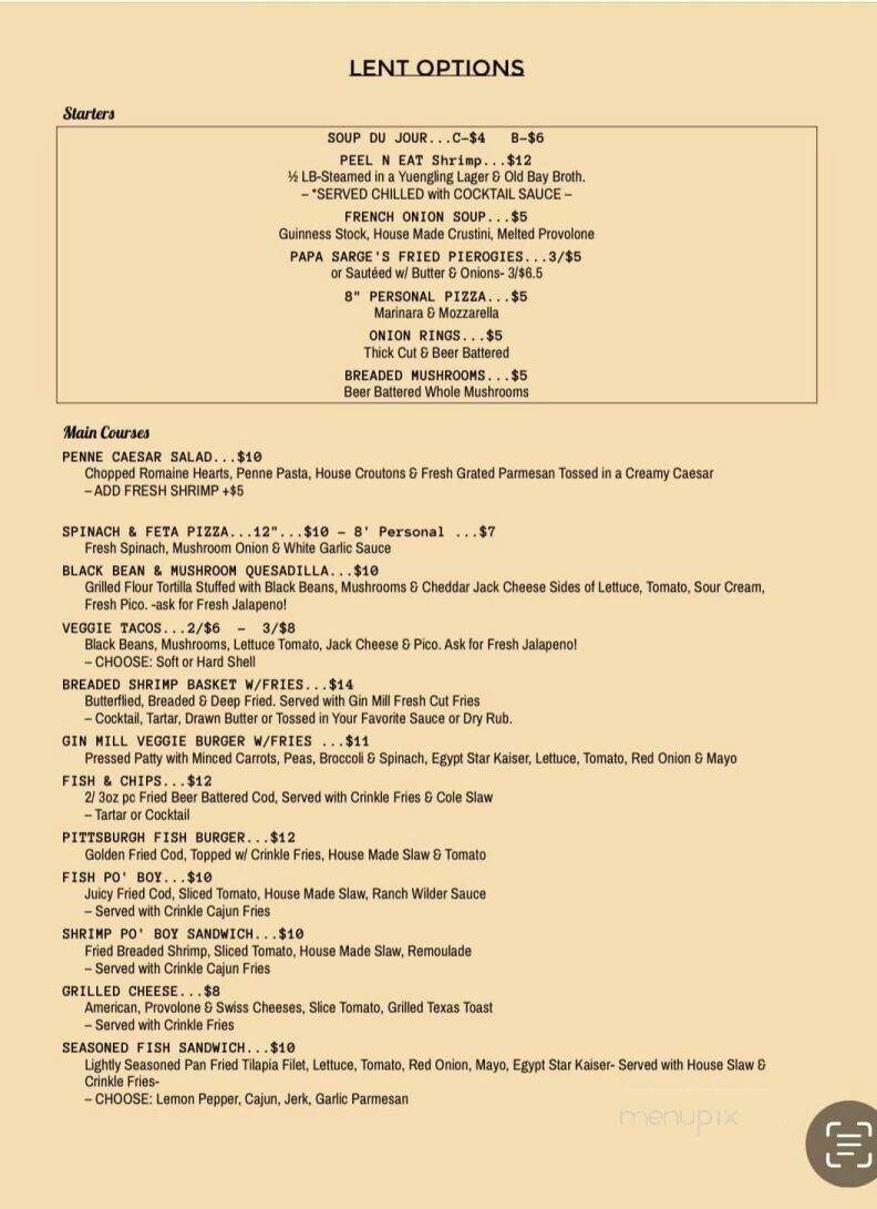 The Gin Mill & Grille - Northampton, PA menu_pic