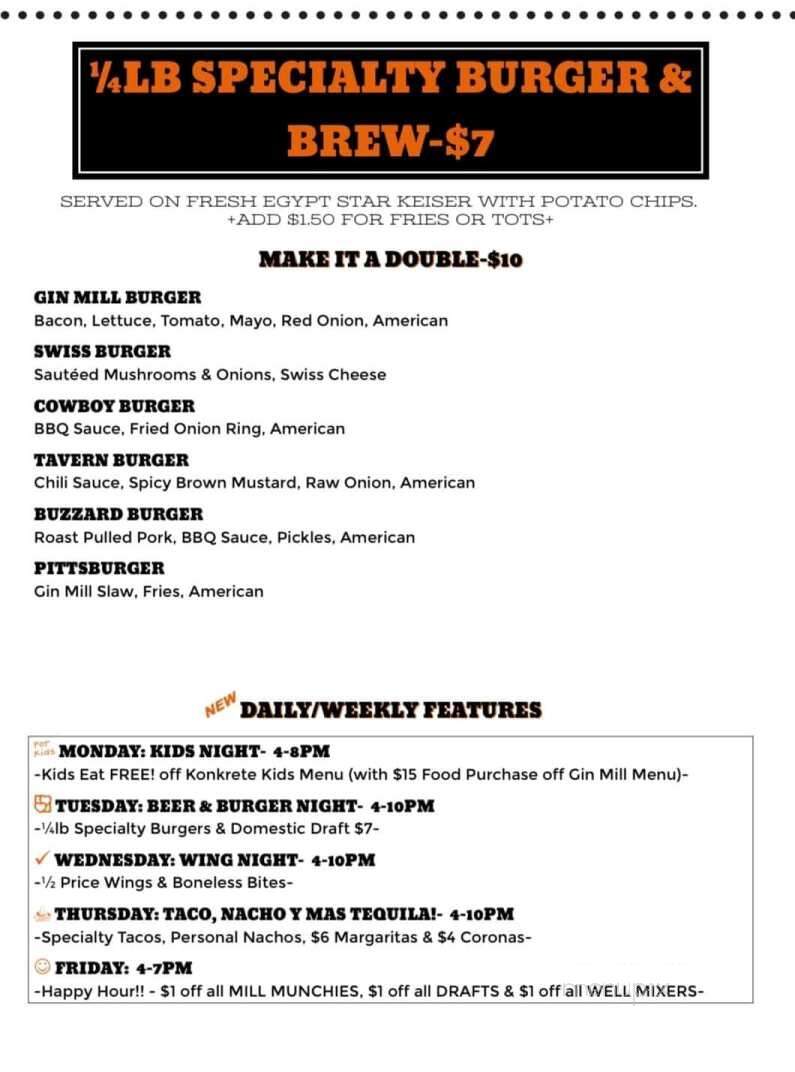 The Gin Mill & Grille - Northampton, PA menu_pic