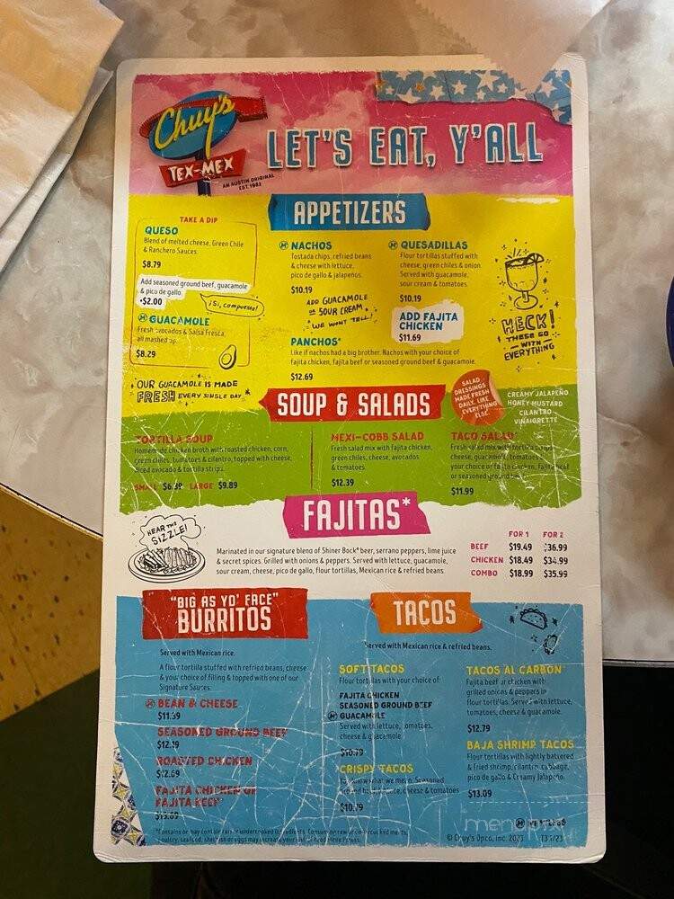 Chuy's - Knoxville, TN menu_pic