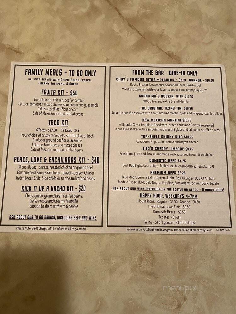 Chuy's - Knoxville, TN menu_pic