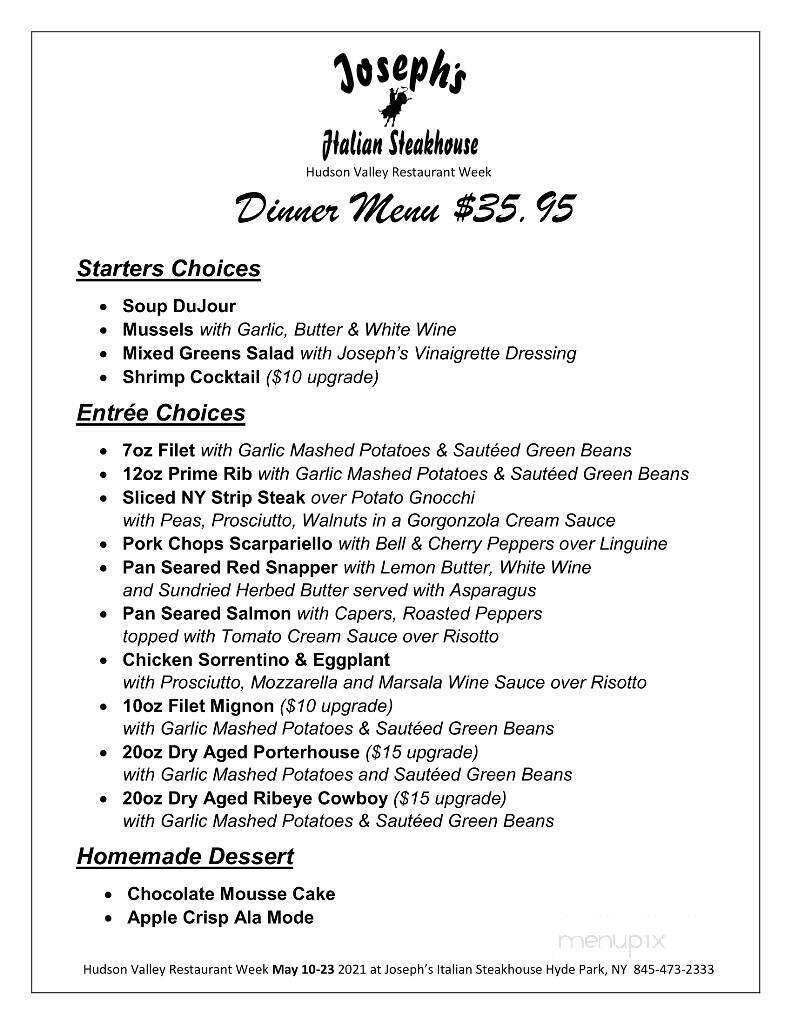 Joseph's Steakhouse - Hyde Park, NY menu_pic