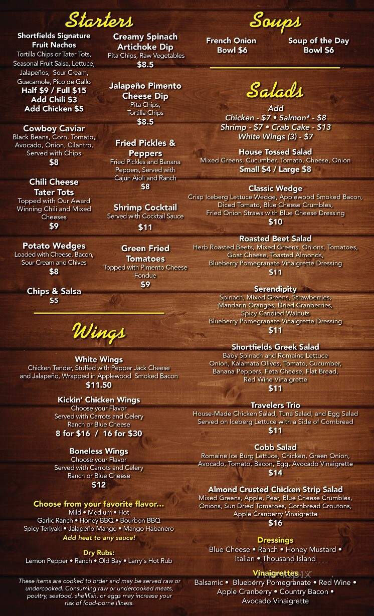 Shortfield's - Travelers Rest, SC menu_pic