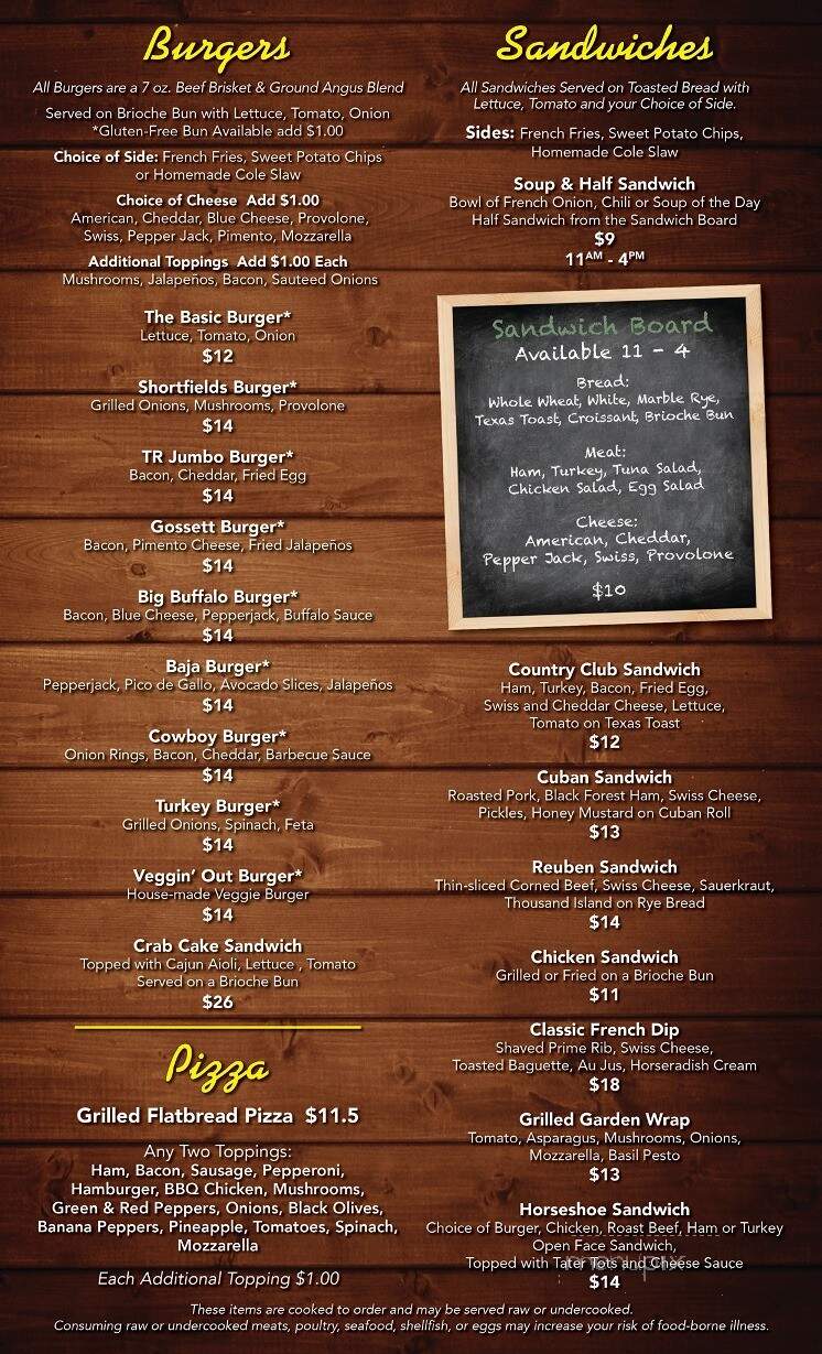Shortfield's - Travelers Rest, SC menu_pic