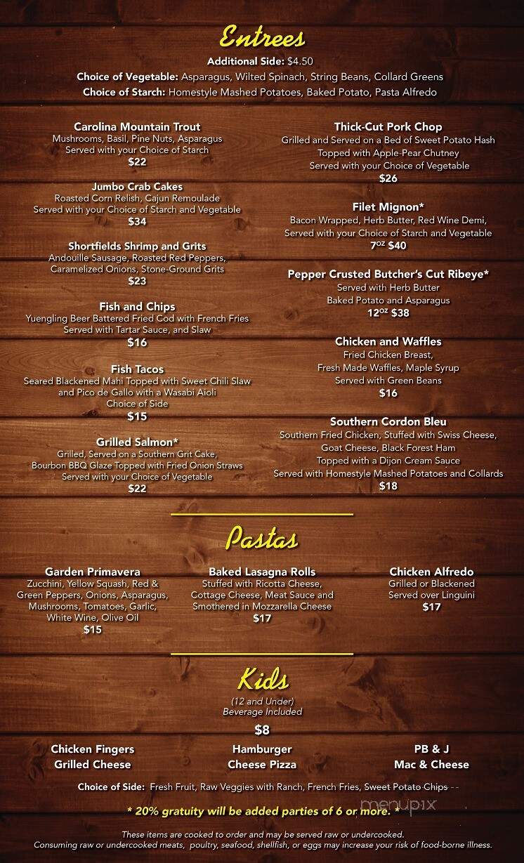 Shortfield's - Travelers Rest, SC menu_pic