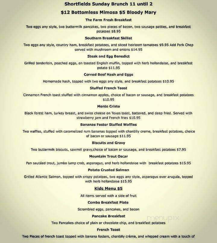 Shortfield's - Travelers Rest, SC menu_pic