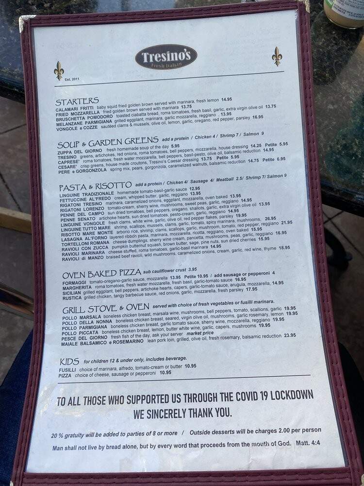 Tresino's - Wildomar, CA menu_pic