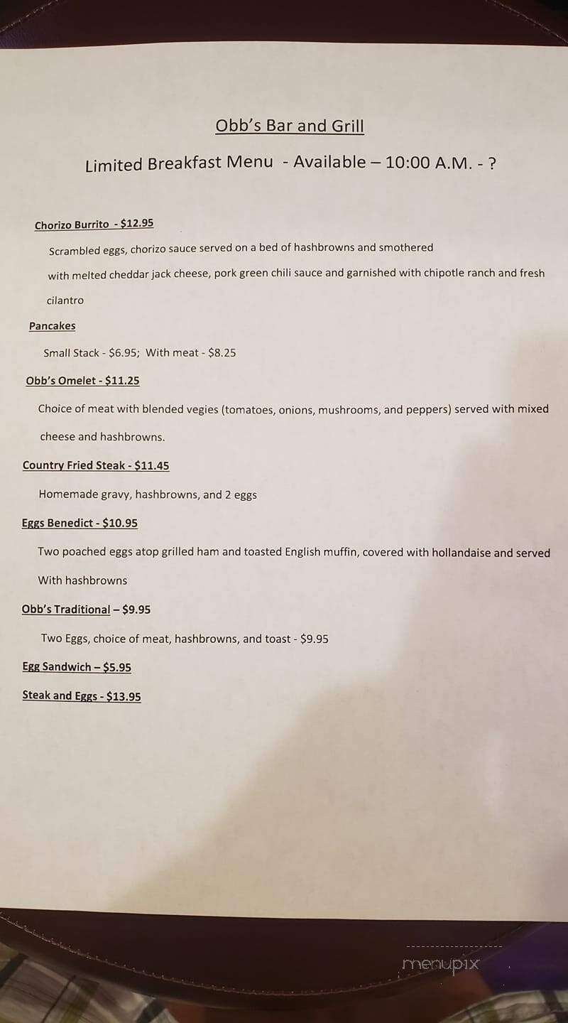 Obbs Sports Bar & Grill - Saint Paul, MN menu_pic