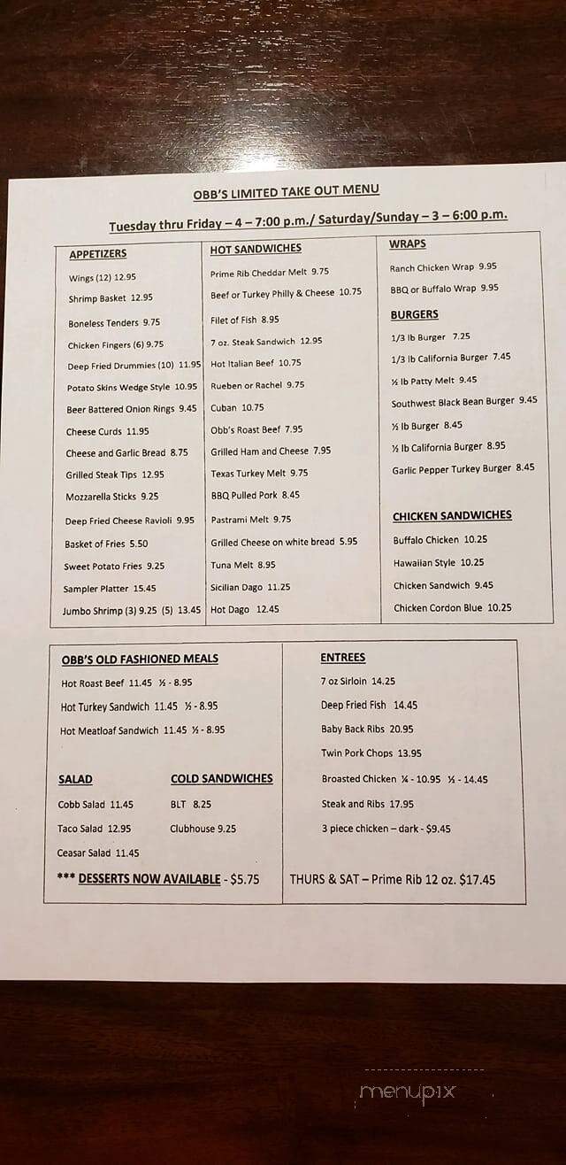 Obbs Sports Bar & Grill - Saint Paul, MN menu_pic