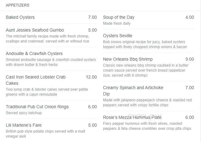 Rosie O'Grady's - Pensacola, FL menu_pic